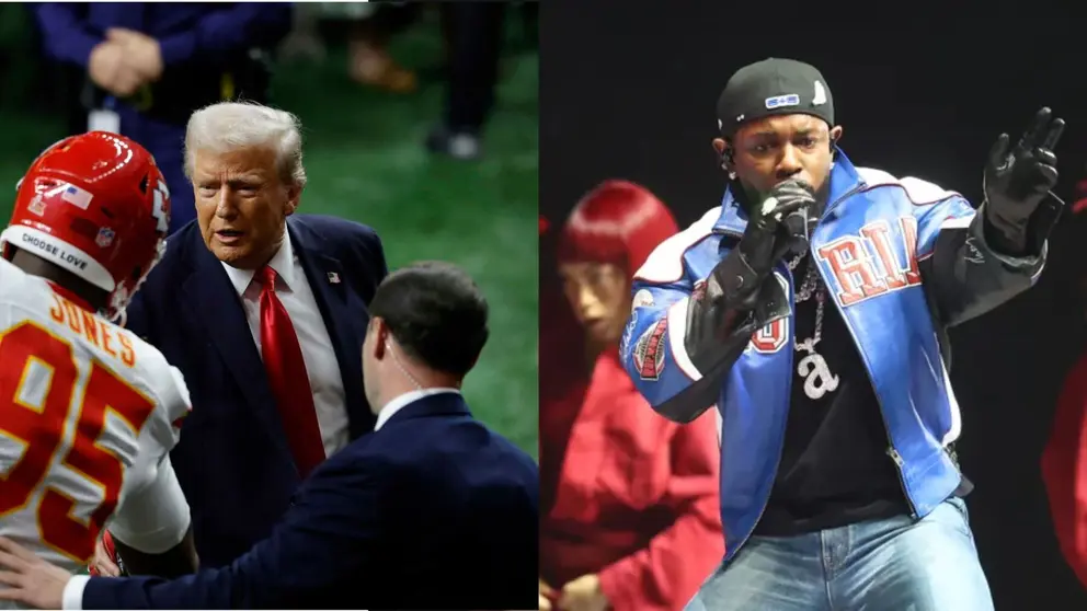 Kendrick Lamar y Donald Trump durante el show de la Super Bowl 2025. Fotos Bob Kupbens-Icon Sportswire (vía Getty Images)